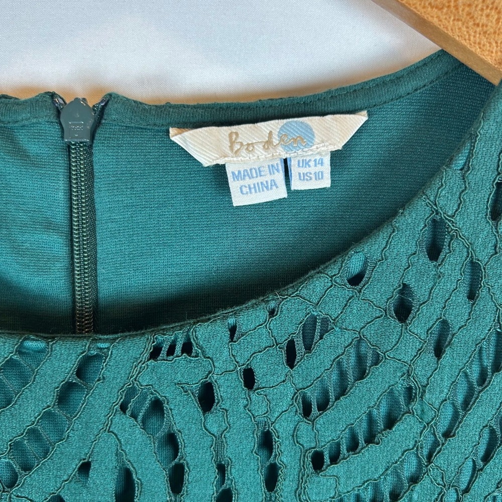 Boden Lace Overlay Long Sleeve‎ Top Green US 10 UK 14 Sheath Back Zip - Picture 3 of 10